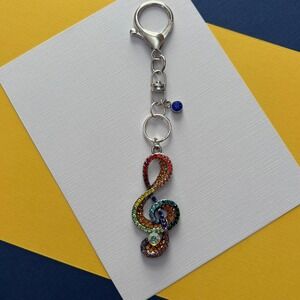 Rhinestone Rainbow Music Note Treble Clef Purse Charm Keychain Bag Accessory